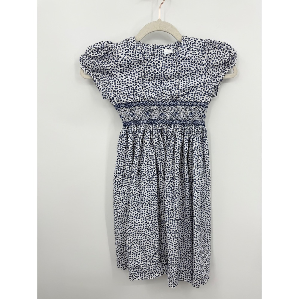 Edgehill Collection Dress Kids 6X Blue Smocked Floral Cotton DF2141